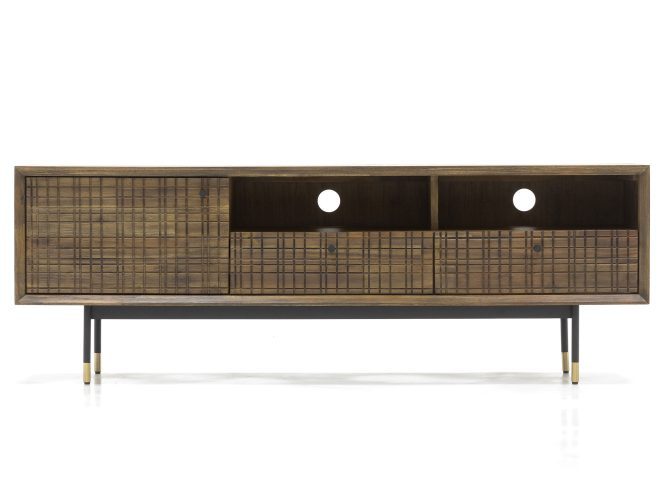 Komoda RTV drewniana retro z metalowymi akcentami – Enigma