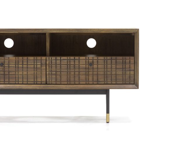 Komoda RTV drewniana retro z metalowymi akcentami – Enigma