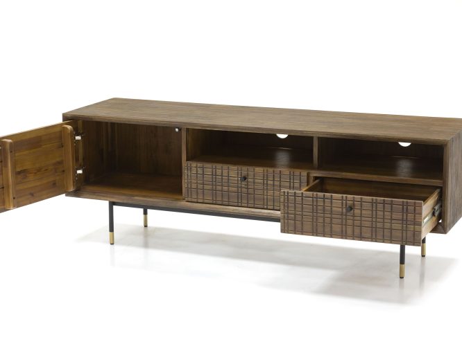 Komoda RTV drewniana retro z metalowymi akcentami – Enigma