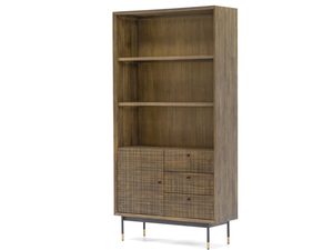 Miniaturka 1 - Wysoki regał z drewna akacji z szufladami i drzwiczkami