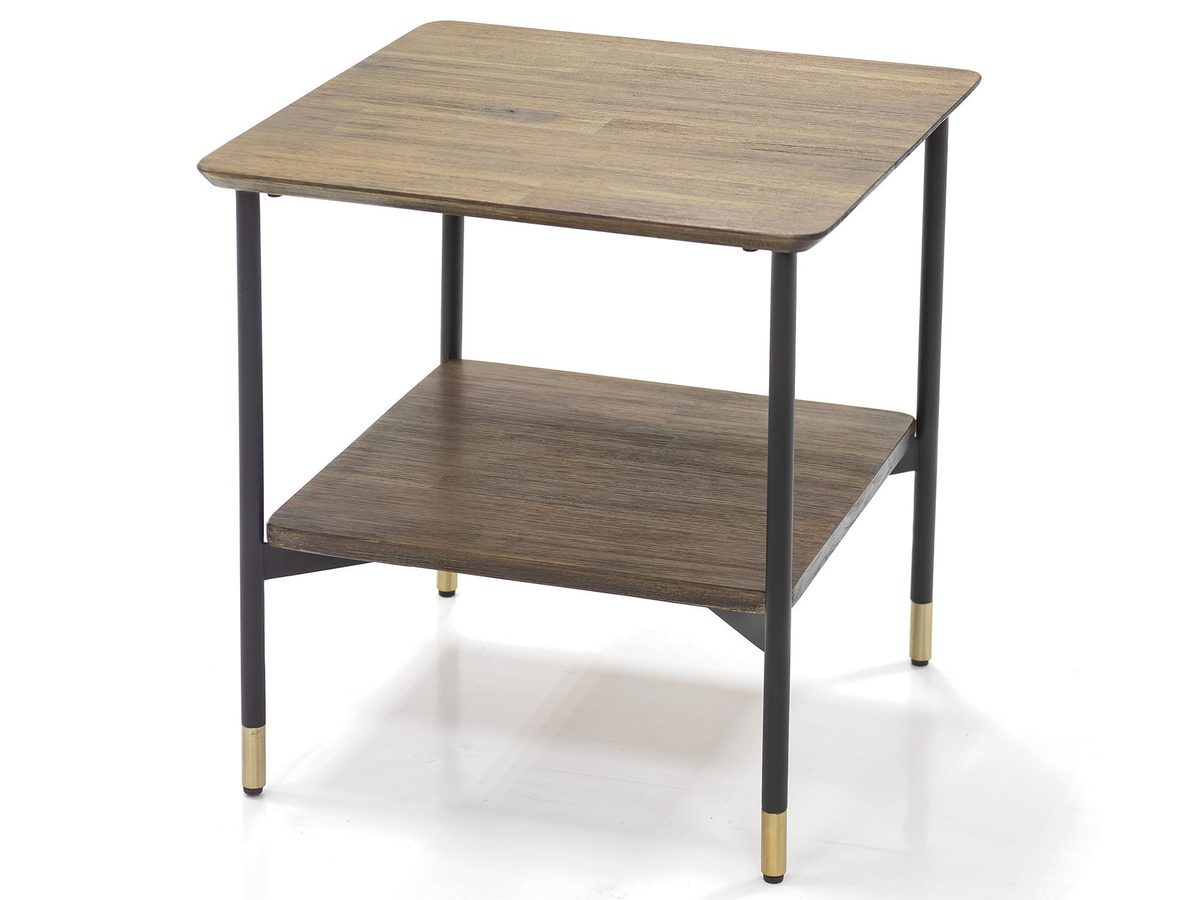 Oryginalny stolik drewniany z metalowymi nogami i złotymi akcentami – Enigma