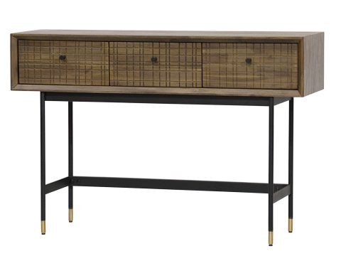 Konsola loftowa z plecionym frontem i metalowymi nogami