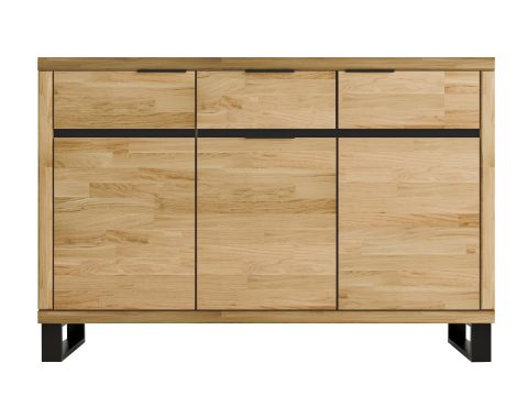 Komoda na czarnej ramie z szeroką szufladą i wnęką