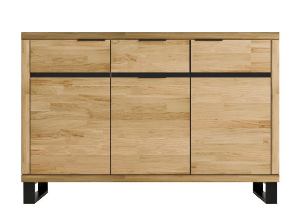 Komoda na czarnej ramie z szeroką szufladą i wnęką