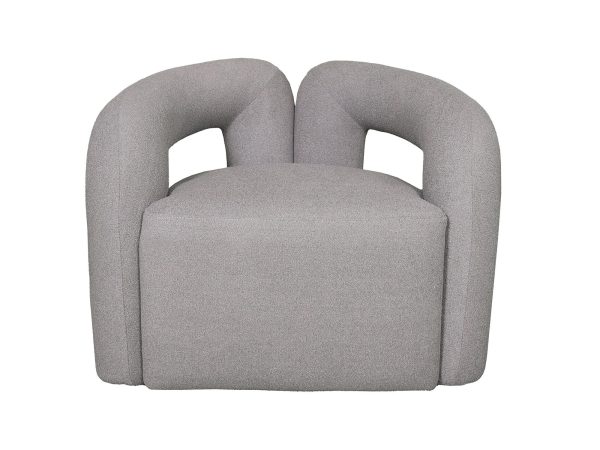 Nowoczesny fotel o zaokrąglonej formie w jasnoszarym kolorze