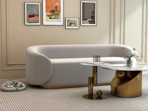 Miniaturka 3 - salon z białą sofą i okrągłym stolikiem z marmurowym blatem