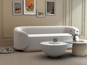 Miniaturka 3 - Aranżacja salonu z białą sofą i czarnym stolikiem z marmurowym blatem