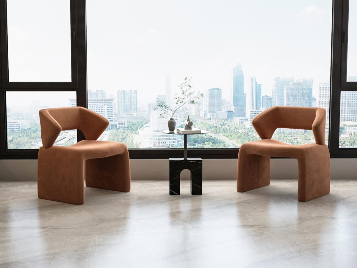 Salon z panoramicznym widokiem i nowoczesnymi fotelami tapicerowanymi Salon z panoramicznym widokiem i nowoczesnymi fotelami tapicerowanymi