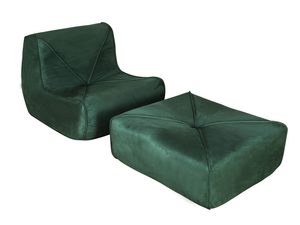 Miniaturka 1 - Fotel z podnóżkiem w kolorze butelkowej zieleni