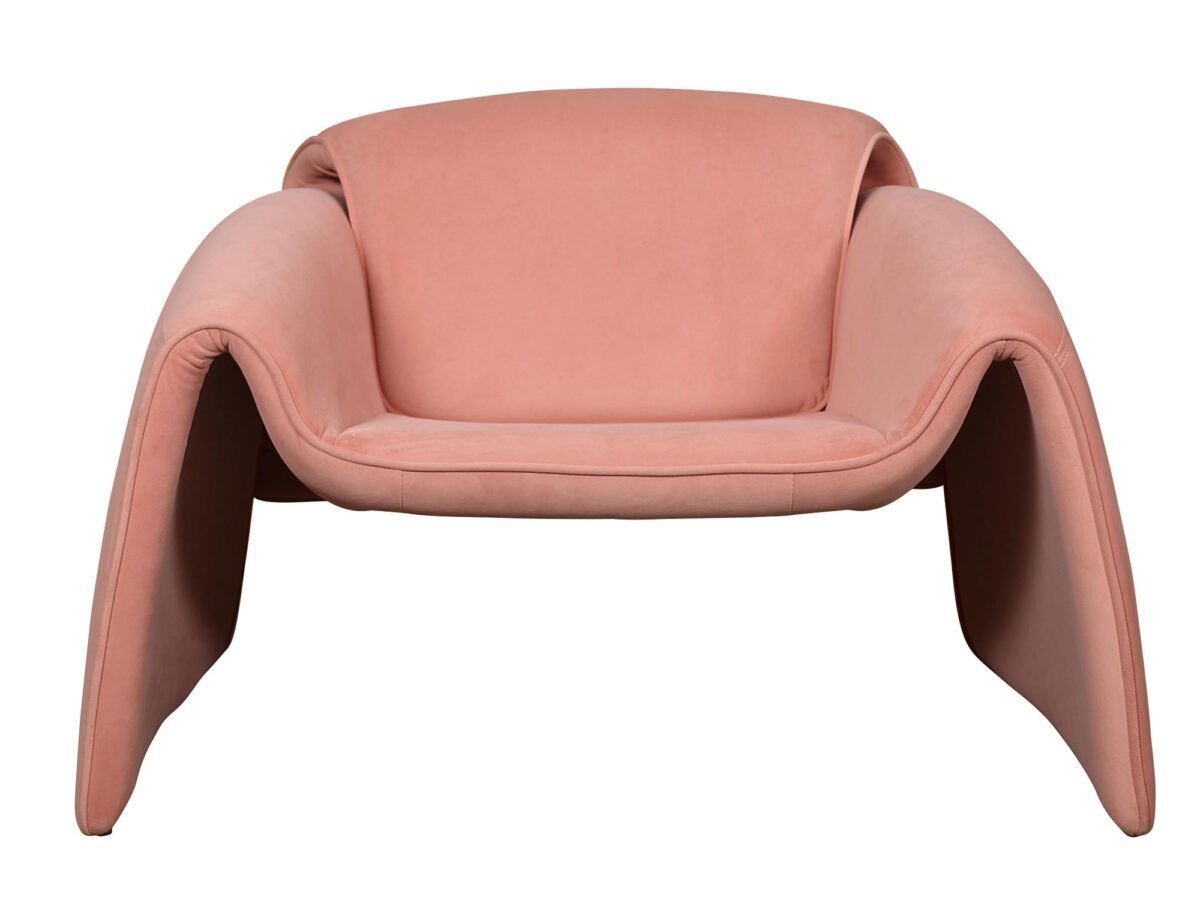 Fotel Różowy Brzoskwiniowy z Welurową Tkaniną w Geometrycznym Stylu – Zenith
