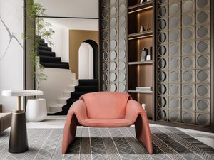 Miniaturka 4 - Aranżacja z różowym brzoskwiniowym fotelem z welurowej tkaniny