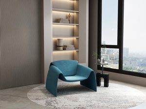 Miniaturka 3 - Aranżacja z niebieskim fotelem tapicerowanym w luksusowym apartamencie