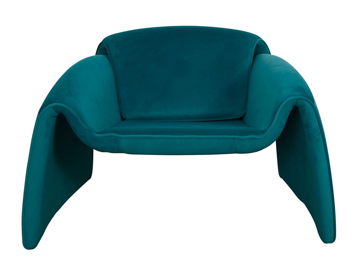 Nowoczesny fotel morski z welurową tkaniną i minimalistyczną formą – Zenith