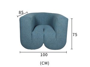 Miniaturka 2 - Niebieski fotel z obłym siedziskiem z miękkiej szenilowej tkaniny