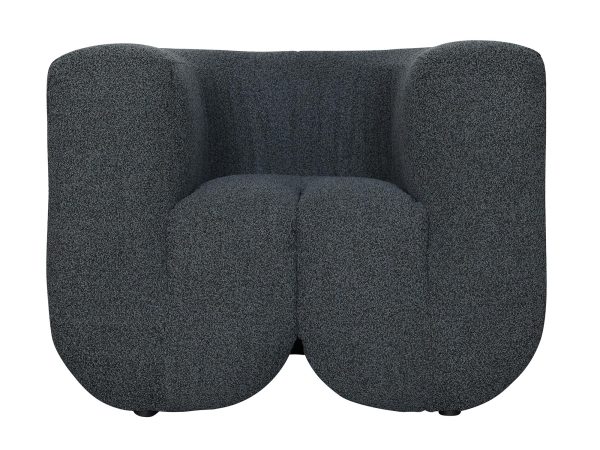 Fotel grafitowy z miękkiej szenilowej tkaniny w kształcie łuków