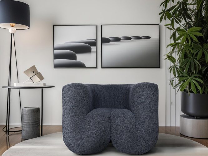 Fotel Grafitowy w Kształcie Łuków z Tkaniną Szenilową – Zenith