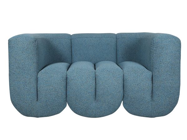Stylowa sofa w kolorze morskiego niebieskiego z szenilowej tkaniny