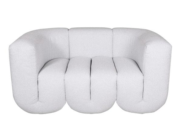 Nowoczesna sofa biała o obłym kształcie w kolorze jasnoszarym