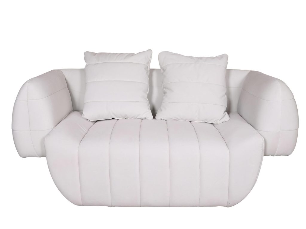 Sofa w stylu Mid Century z białym welurowym materiałem – Zenith