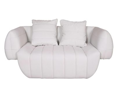 Sofa w stylu Mid Century z białym welurowym materiałem  – Zenith