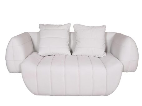 Sofa w stylu Mid Century z białym welurowym materiałem  – Zenith