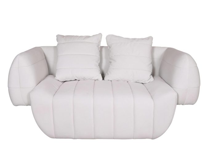 Sofa w stylu Mid Century z białym welurowym materiałem – Zenith