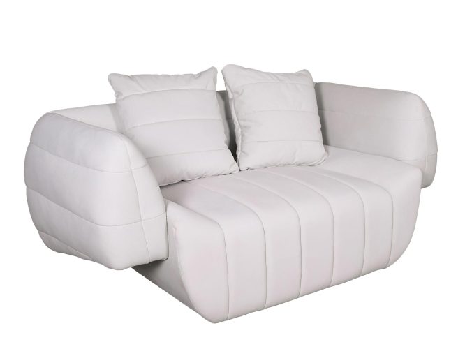 Sofa w stylu Mid Century z białym welurowym materiałem – Zenith