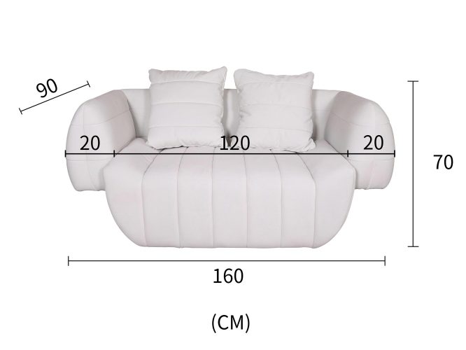 Sofa w stylu Mid Century z białym welurowym materiałem – Zenith