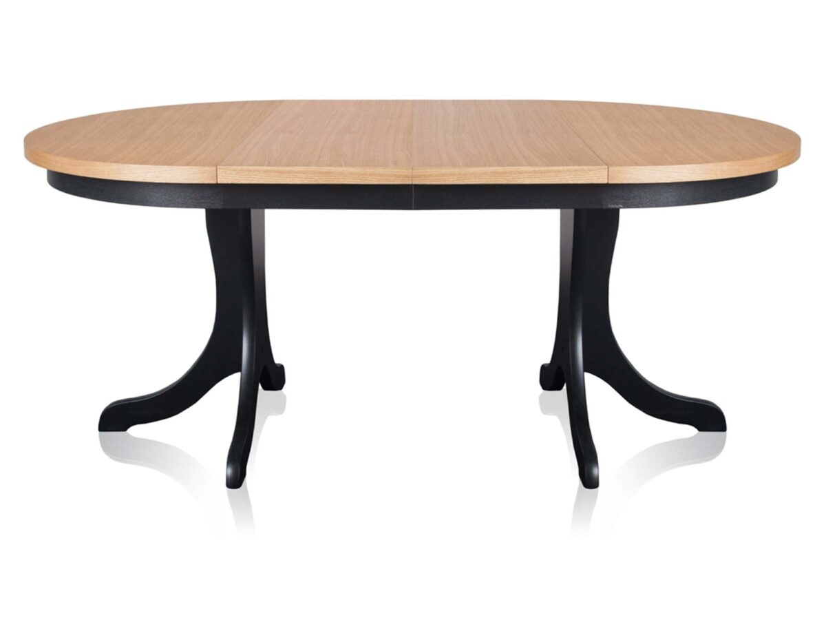 Stół owalny rozkładany dębowy na dwóch czarnych nogach