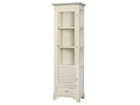 Drewniana witryna z przeszklonymi drzwiami i dekoracyjnymi frontami w stylu prowansalskim kolor kremowy