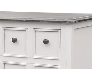 Miniaturka 1 - Drewniana komoda z dekoracyjnymi frontami i metalowymi uchwytami w stylu prowansalskim kolor biały