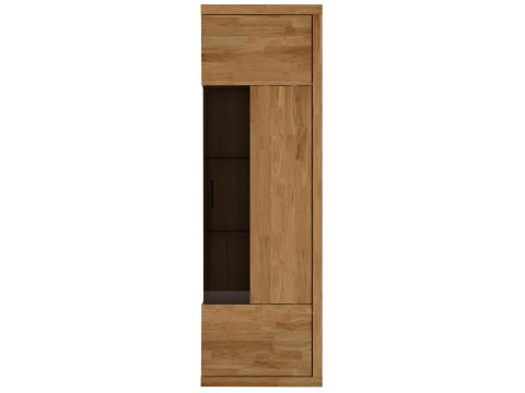 Witryna narożna z otwartymi półkami i przeszklonym frontem