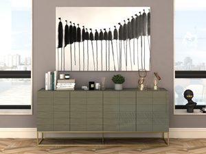 Miniaturka 3 - Komoda glamour oliwkowa z metalową podstawą do salonu