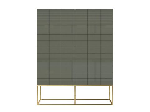 Komoda w stylu nowoczesnym w kolorze cementowej zieleni ze złotymi nóżkami