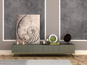 Miniaturka 2 - Komoda RTV w stylu klasycznym w kolorze zielonym ze złotymi akcentami