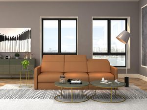 Miniaturka 2 - Elegancki salon z pomarańczową sofą i stolikiem glamour