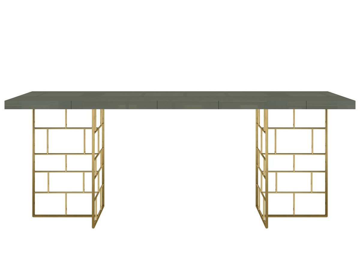 Stół modern classic w cementowej zieleni z złotymi nogami – Blossom Grove