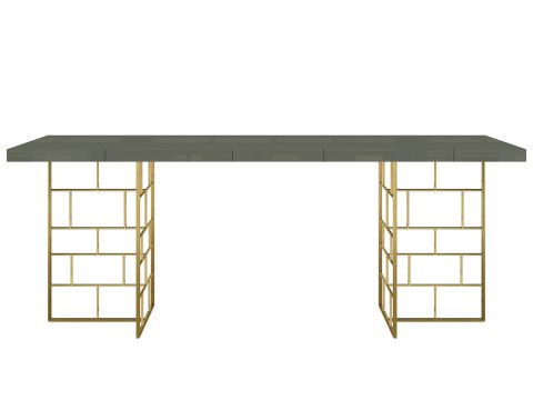 Zielony stół glamour z metalową podstawą w złotym kolorze