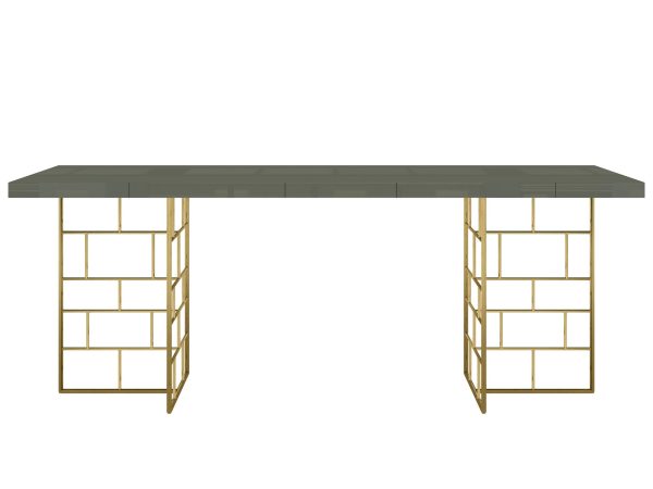 Zielony stół glamour z metalową podstawą w złotym kolorze