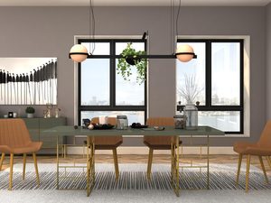 Miniaturka 2 - Aranżacja jadalni z zielonym stołem i krzesłami w stylu modern