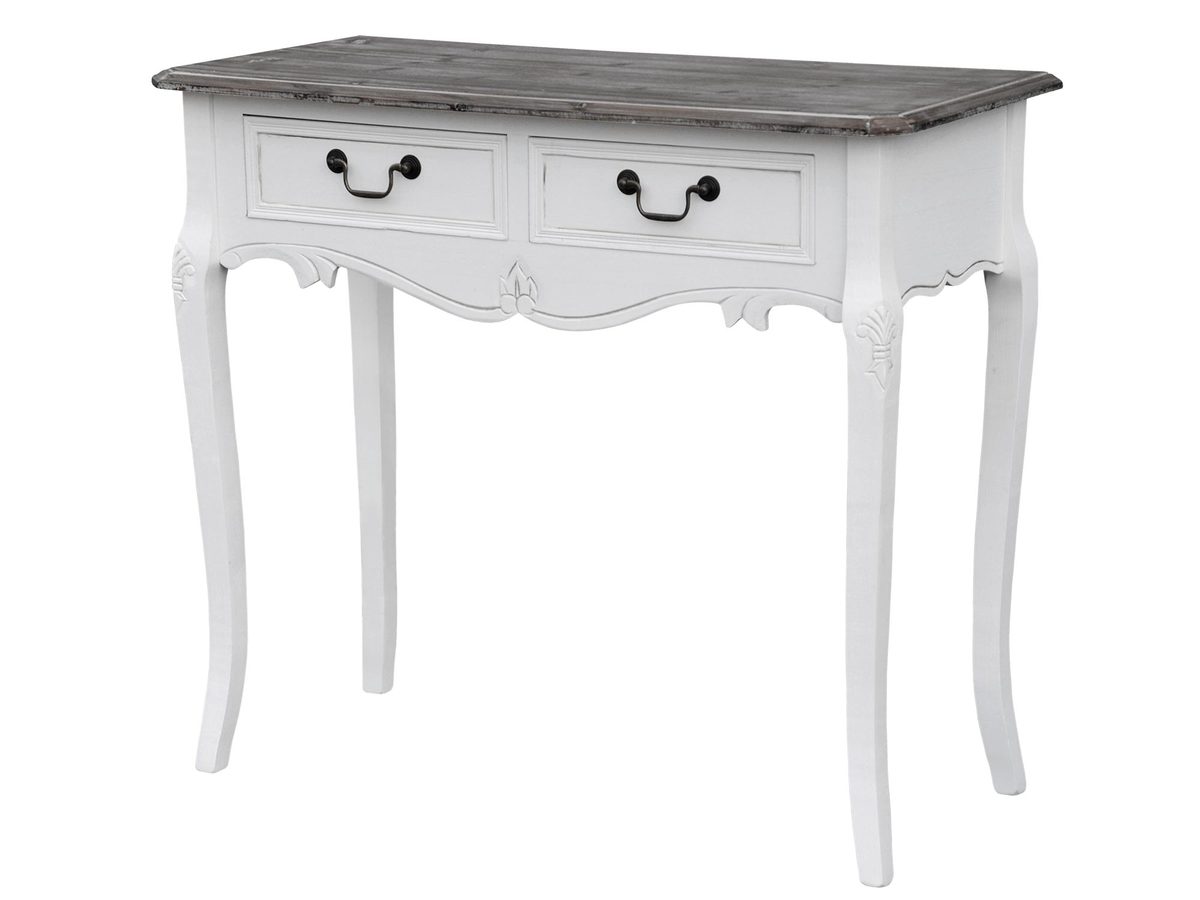 Stylowa Konsola z rzeźbieniami w bieli i ciemnobrązowym blatem – Sorrento White