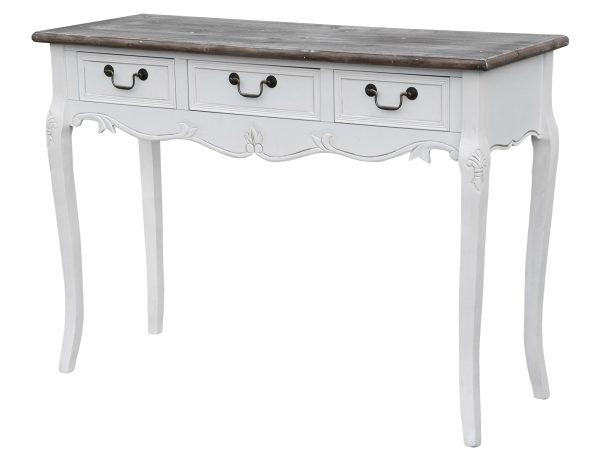 Drewniana konsola z dekoracyjnymi frontami i szufladami w stylu prowansalskim