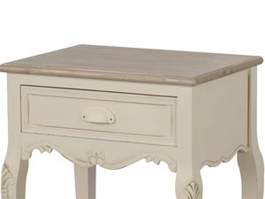 Miniaturka 1 - Detal drewnianego blatu szafki nocnej w stylu prowansalskim kolor biały