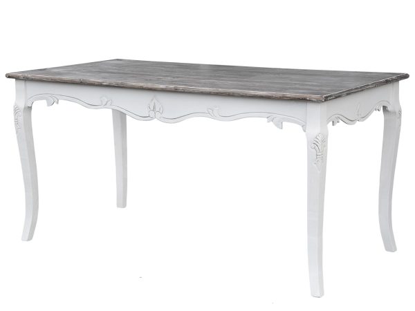 Drewniany stół z dekoracyjnymi nogami i rzeźbionymi detalami w stylu prowansalskim