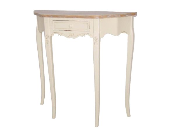 Drewniana konsola z dekoracyjnymi frontami w stylu prowansalskim kolor biały