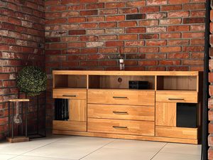 Miniaturka 7 - Szafka RTV z szufladami, czarną witryną i otworem na kable