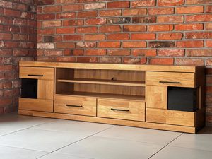 Miniaturka 7 - Niska szafka RTV z dwiema szufladami i przeszklonym bokiem