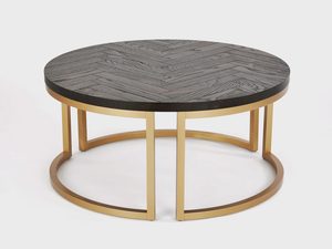 Miniaturka 1 - Stolik okrągły glamour z czarnym blatem i ozdobnym stelażem