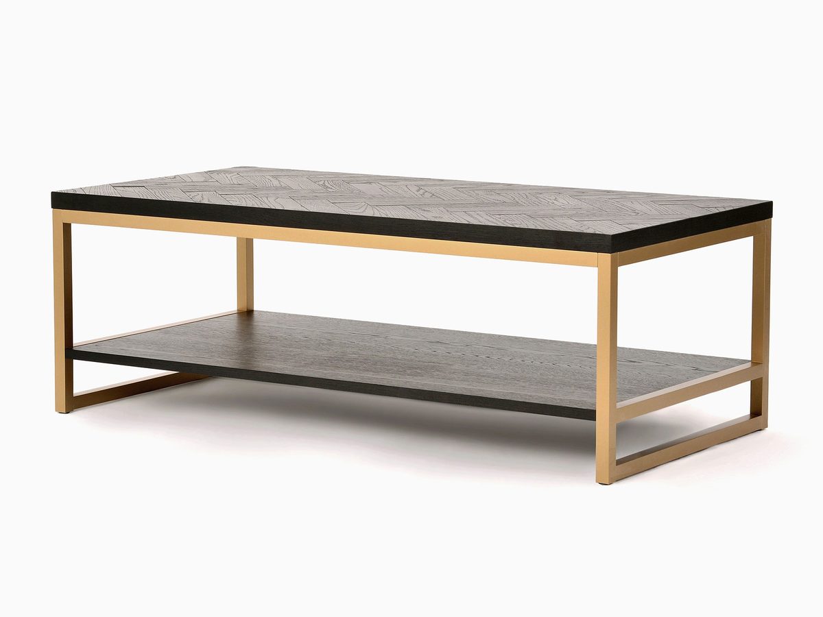 Ława z intarsją w jodełkę czarny blat złote nogi – Andaluzja