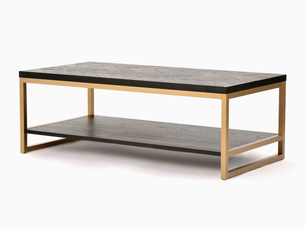 Nowoczesna ława z półką i złotym stelażem